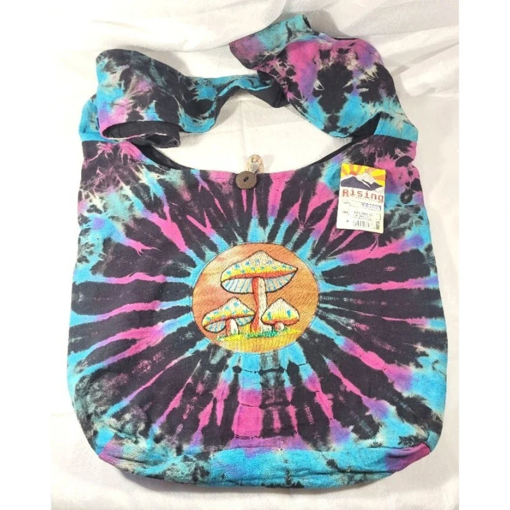 Rising International Tie-Dye Embroidered‎ Mushrooms Hobo Crossbody Bag
